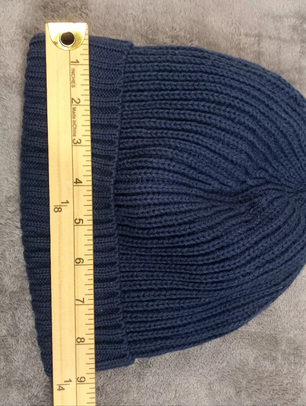 True Religion Dark Blue Ribbed Knit Cuff Beanie One Size